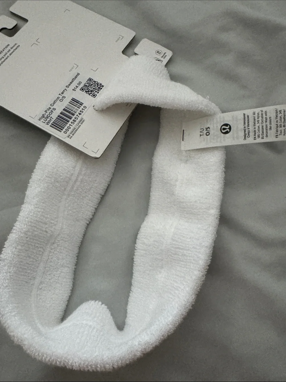 lululemon athletica White High-Pile Cotton Terry Sweatband with Black Logo